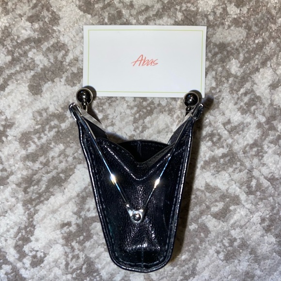 Abas Coin Purse Womens Small Black Leather Kiss Lock Accordion Card Wallet - Picture 7 of 11